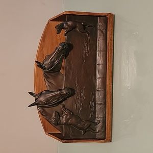 Desk mail holder wood with metal horses on front